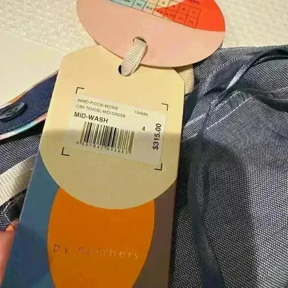 NWT Ted Baker midi Dress denim look square neckline w straps plus free pin! Sz12 - Picture 5 of 8